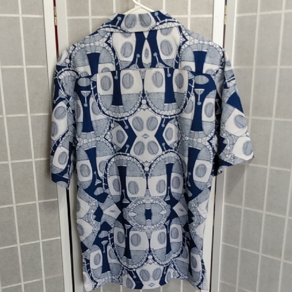 APTRO Mens Short Sleeve Button Up Shirt Blue White Abstract Print Size S - Picture 6 of 16